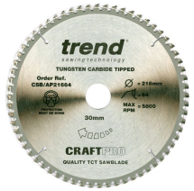 216mm x 64T x 30mm Bore Trend Craft Ali & Plastic Saw Blade 216mm x 64T x 30mm Bore Trend Craft Ali & Plastic Saw Blade